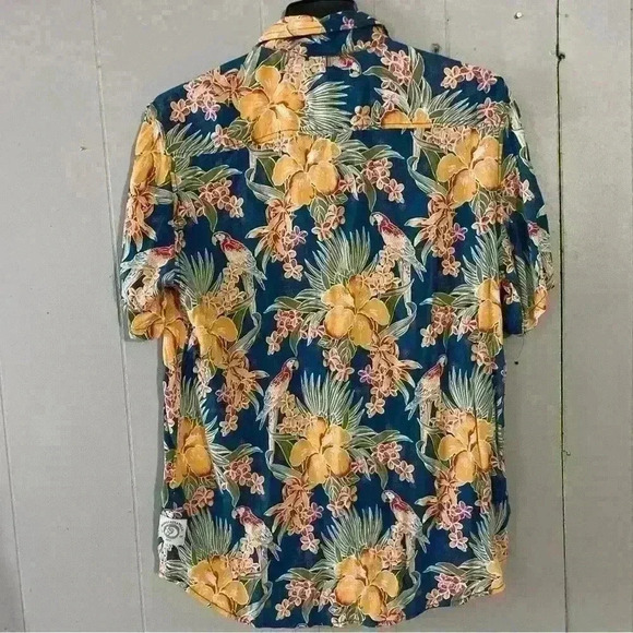 Margaritaville Men’s Size Large Floral Button Up Hawaiian Shirt Hibiscus Parrot - Picture 3 of 4